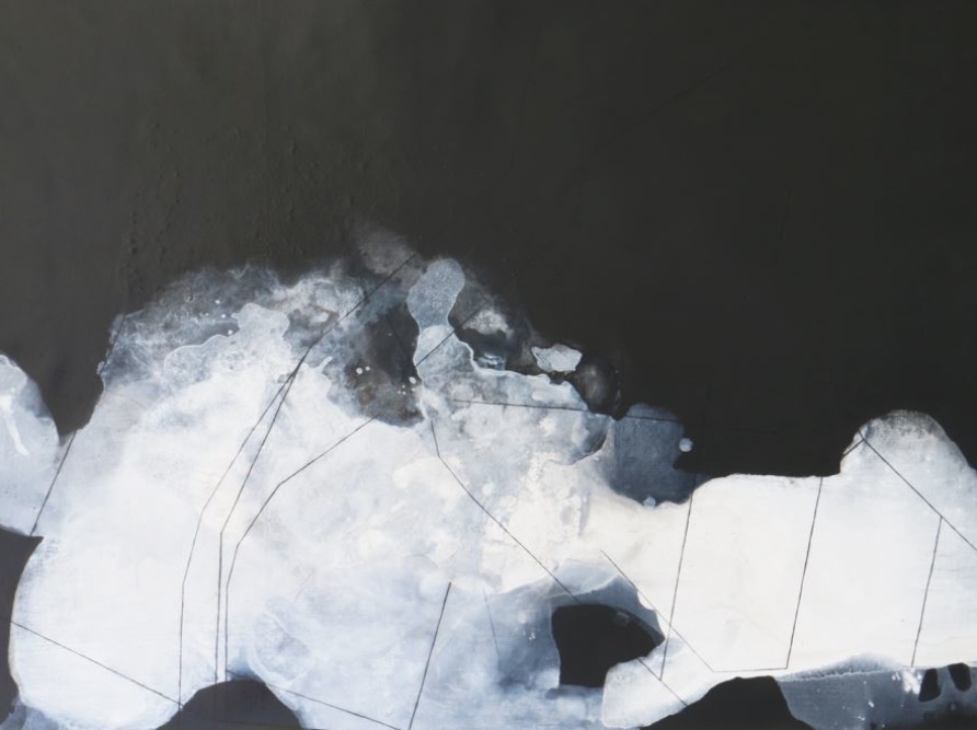 Aude Legrand, "N49°35’50.749’’ E6°8’3.086’’, Acrylique sur toile, collage sur dibond, 114x79,8cm, 2016