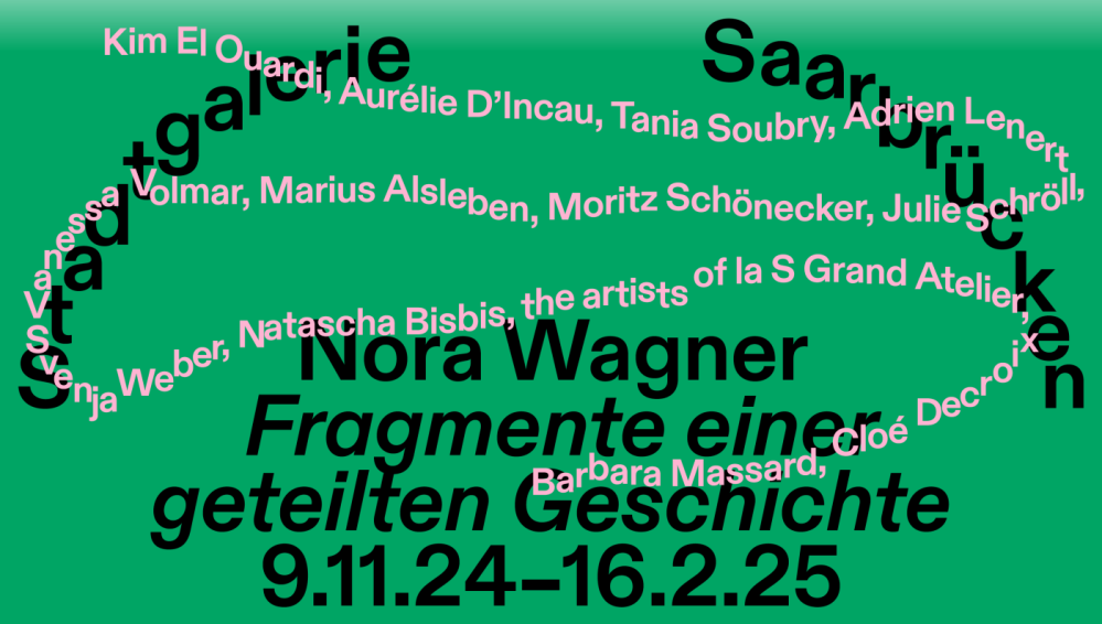 Webbanner mit grünem Hintergrung, Band mit Namen in Rosa, Logo der Stadtgalerie und Titel der Ausstellung