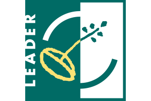 In weiß steht auf grünem Grund das Wort Leader. In einer Grafik wächst aus einem Samen ein Ast.